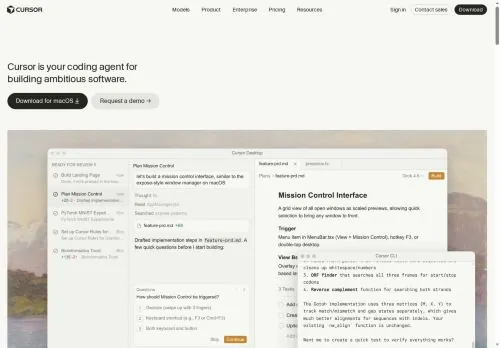 original screenshot of Cursor homepage