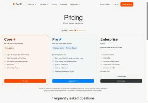 converted screenshot of Replit Pricing