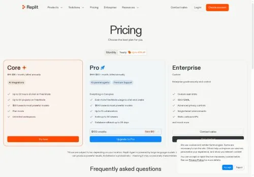 original screenshot of Replit Pricing